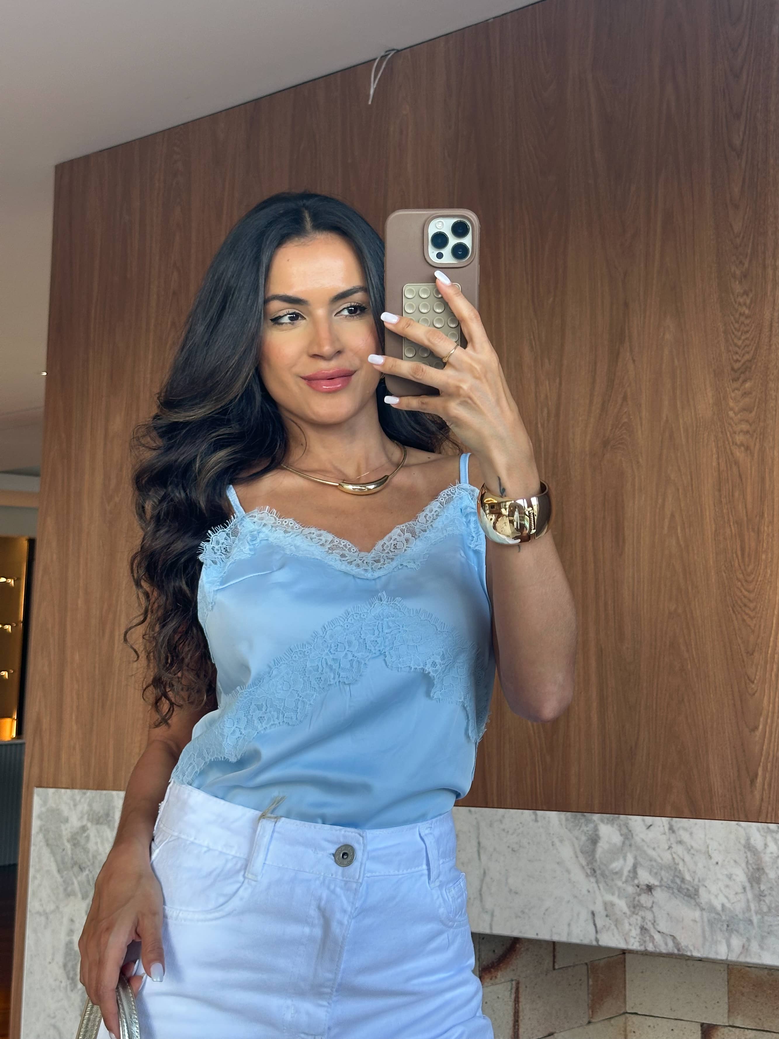 Blusa Acetinada Azul Selena