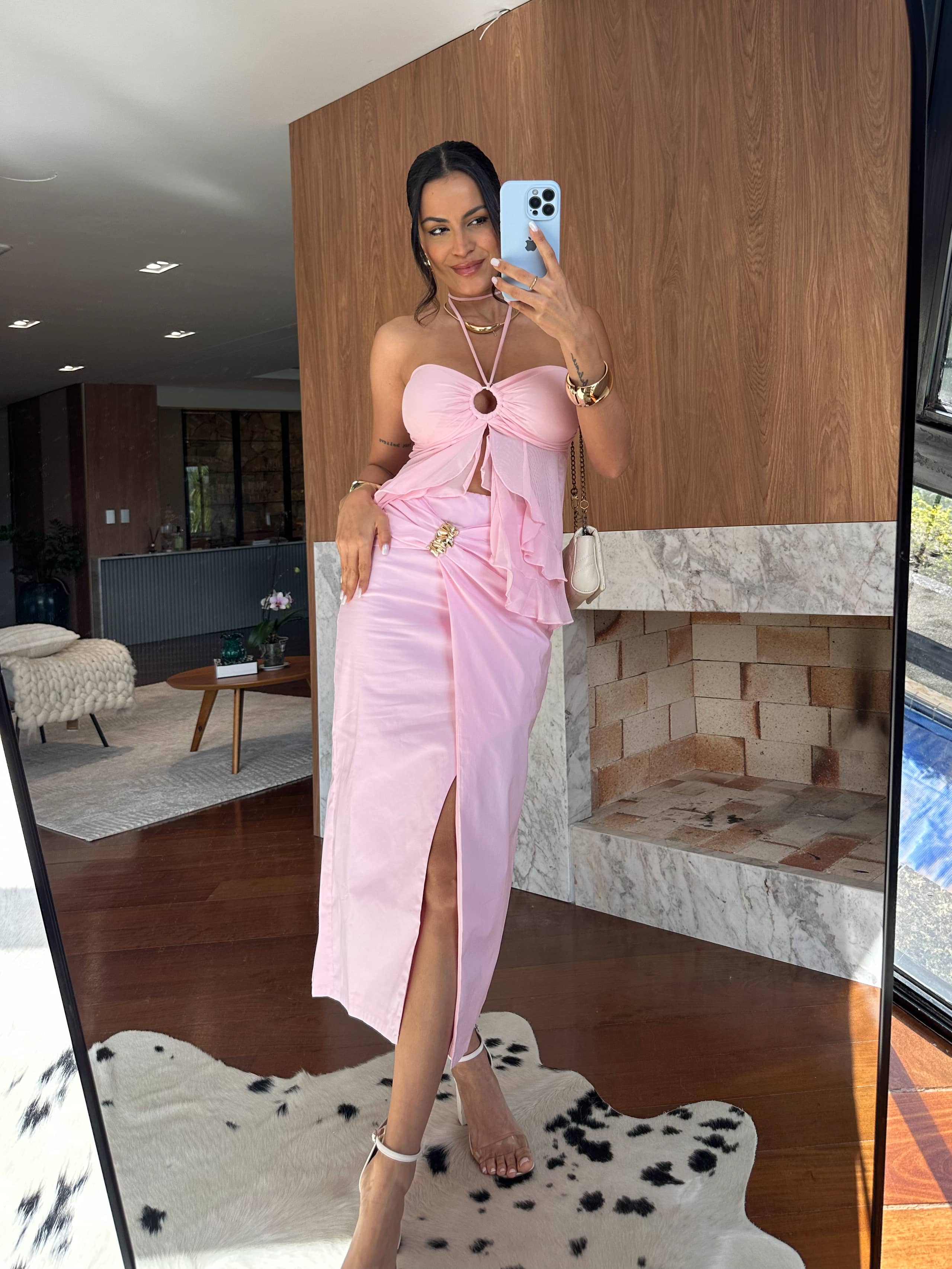 Saia Midi Rosa Melly