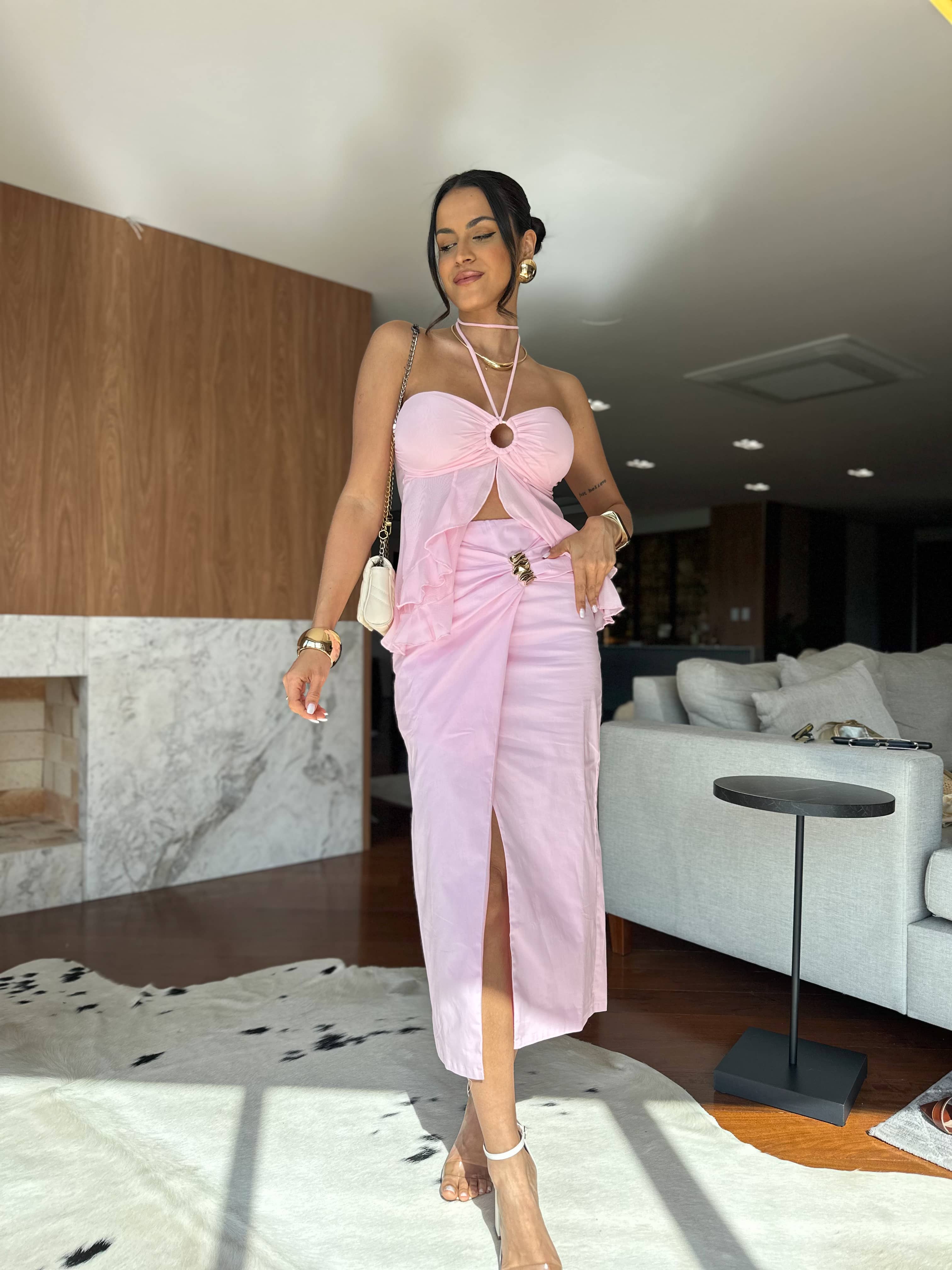 Saia Midi Rosa Melly