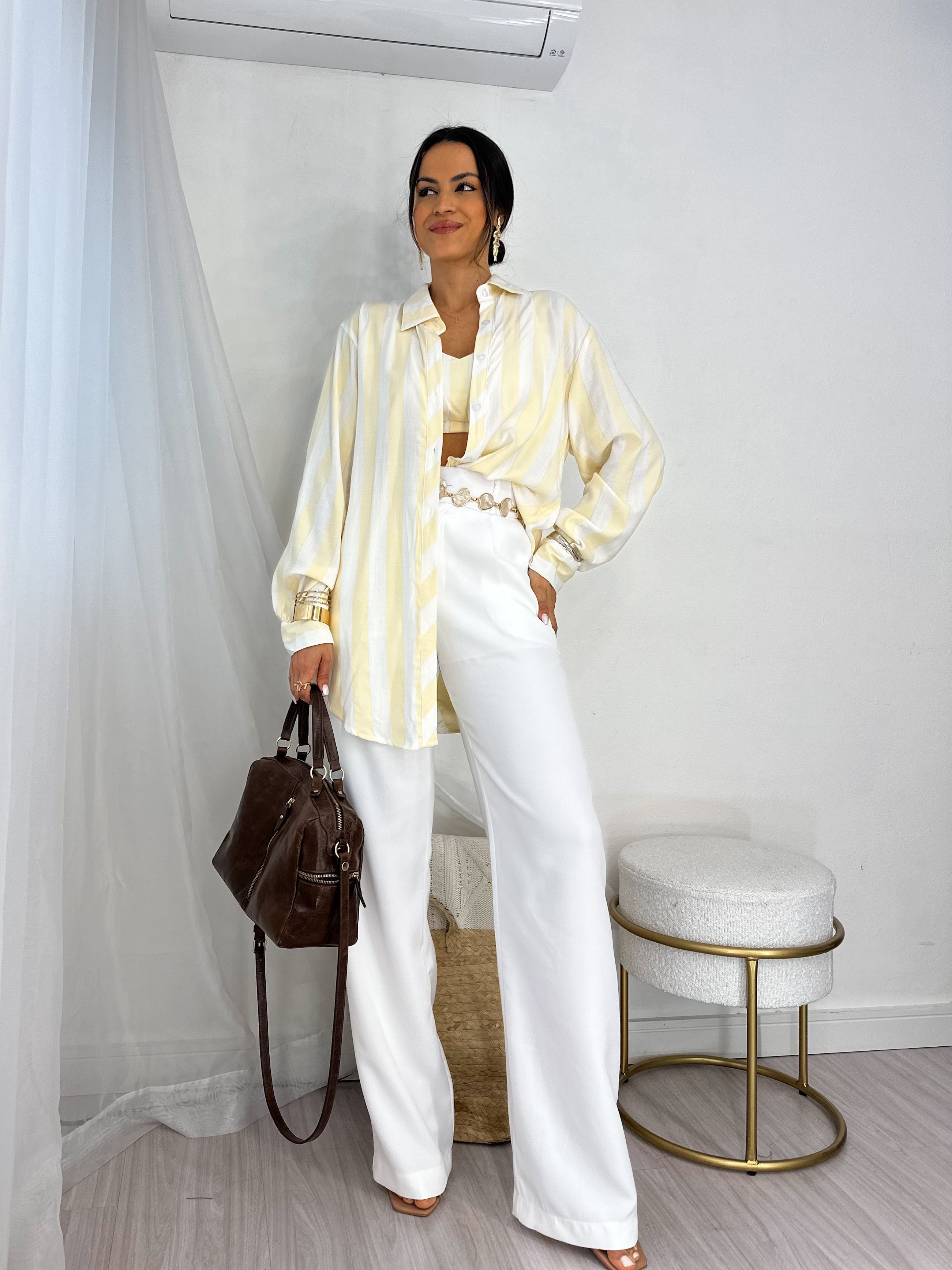 Conjunto Camisa e Cropped Manteiga Rany