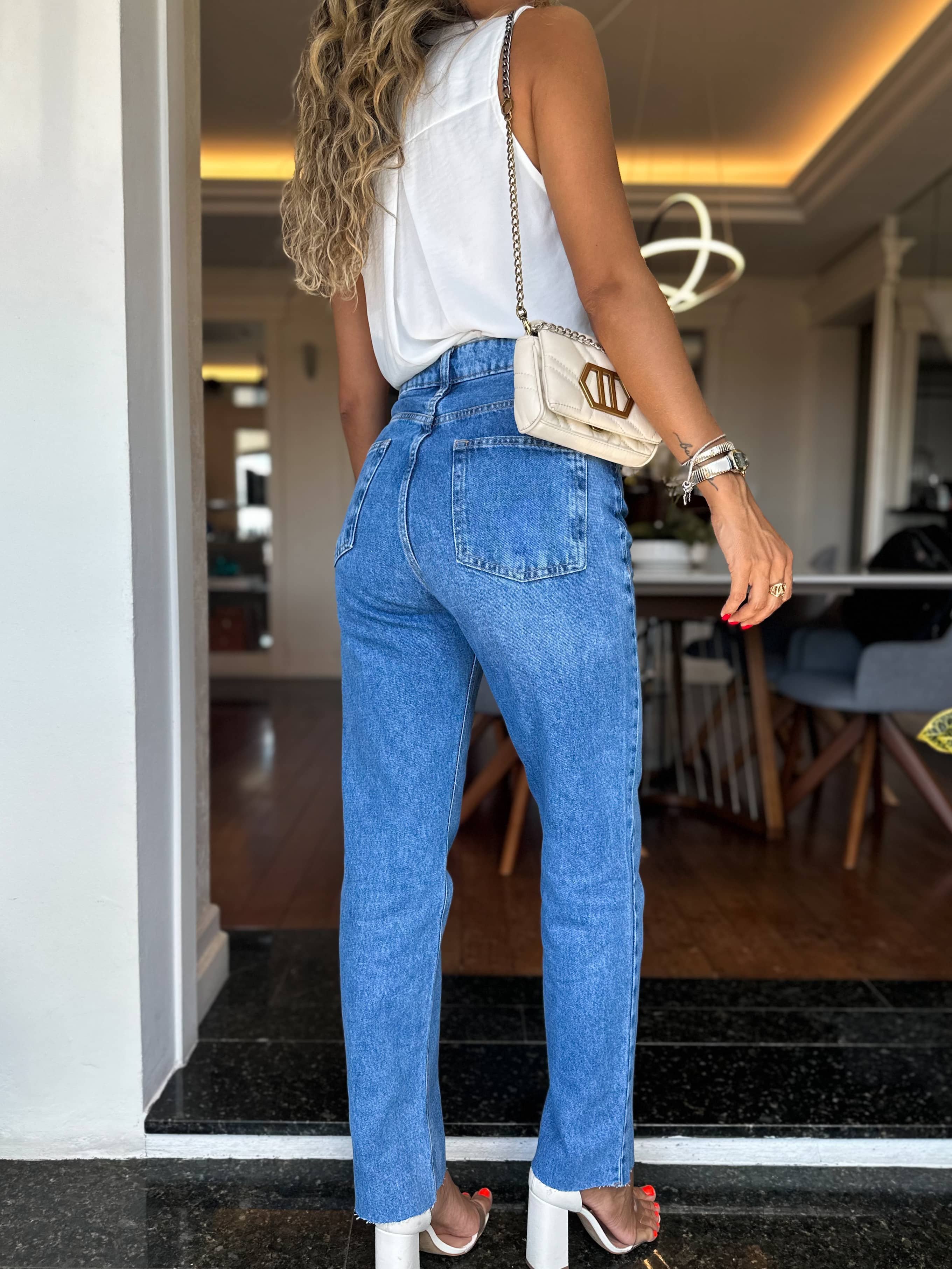 Calça Reta Jeans Mily Escura