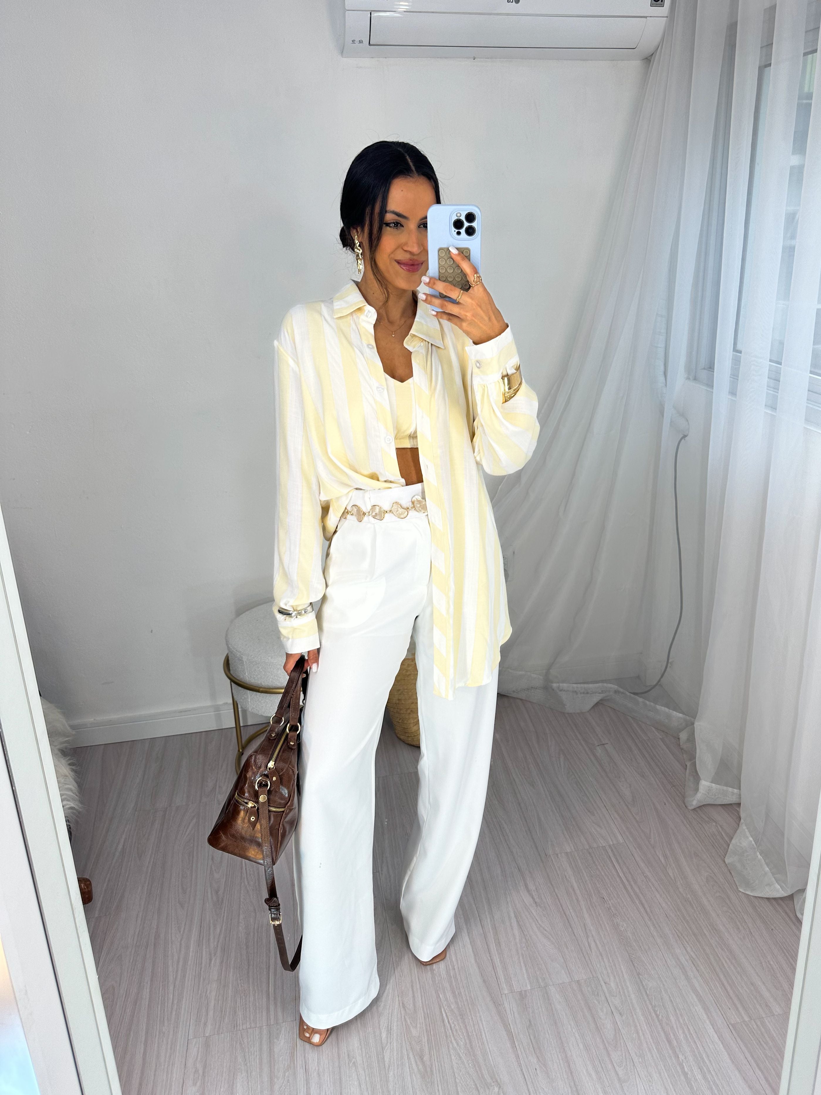 Conjunto Camisa e Cropped Manteiga Rany