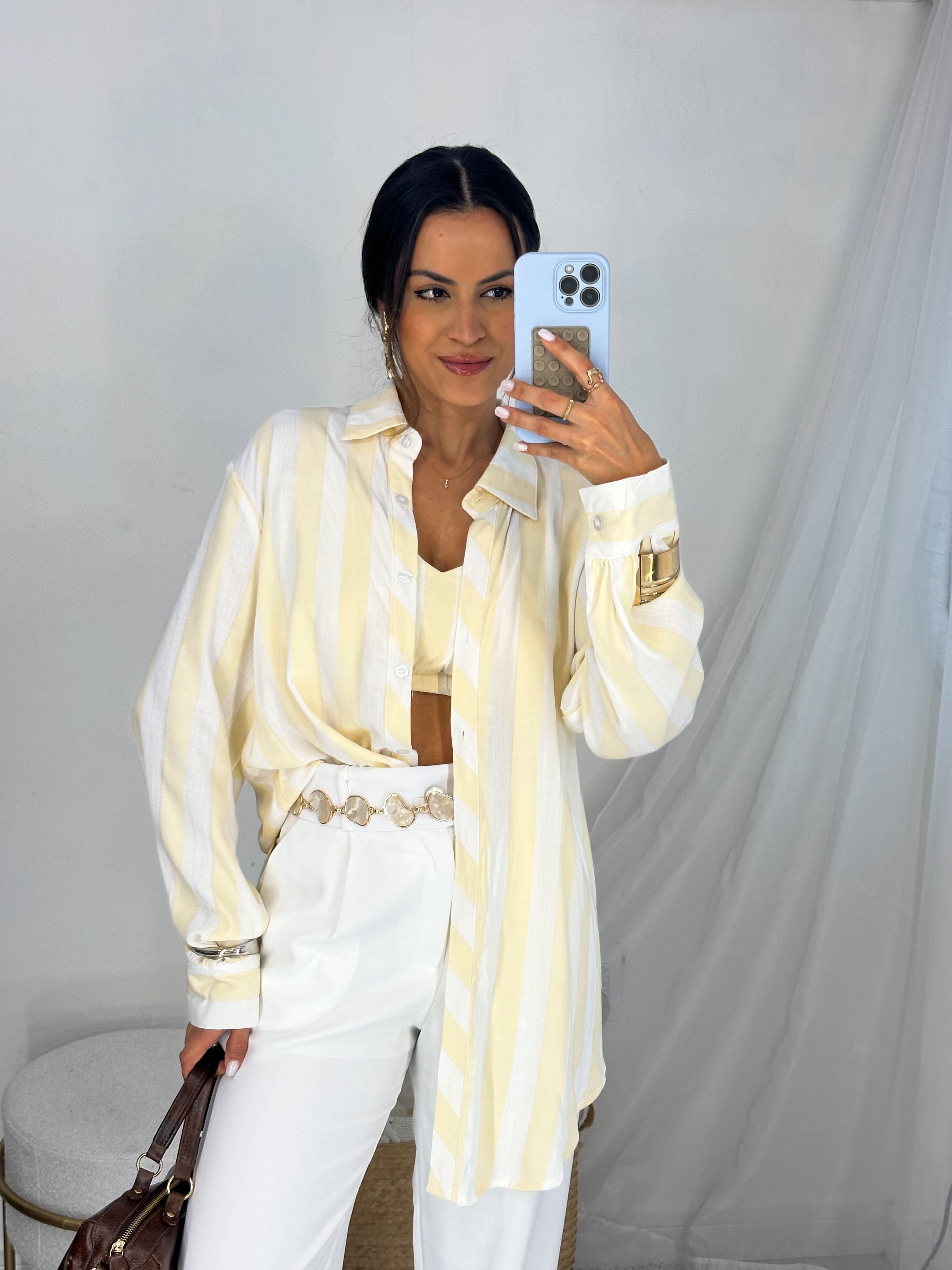 Conjunto Camisa e Cropped Manteiga Rany