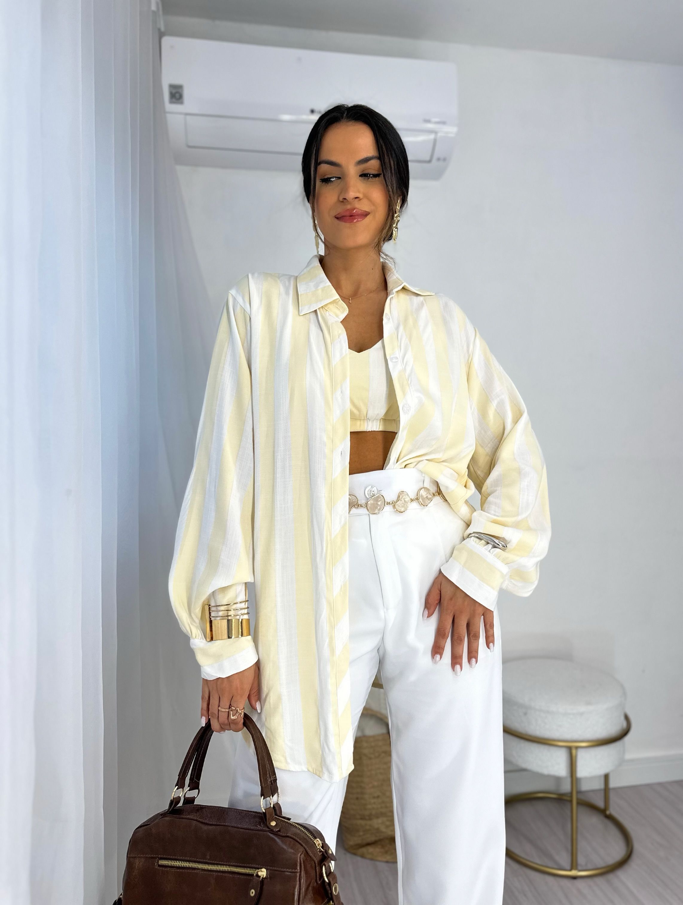 Conjunto Camisa e Cropped Manteiga Rany