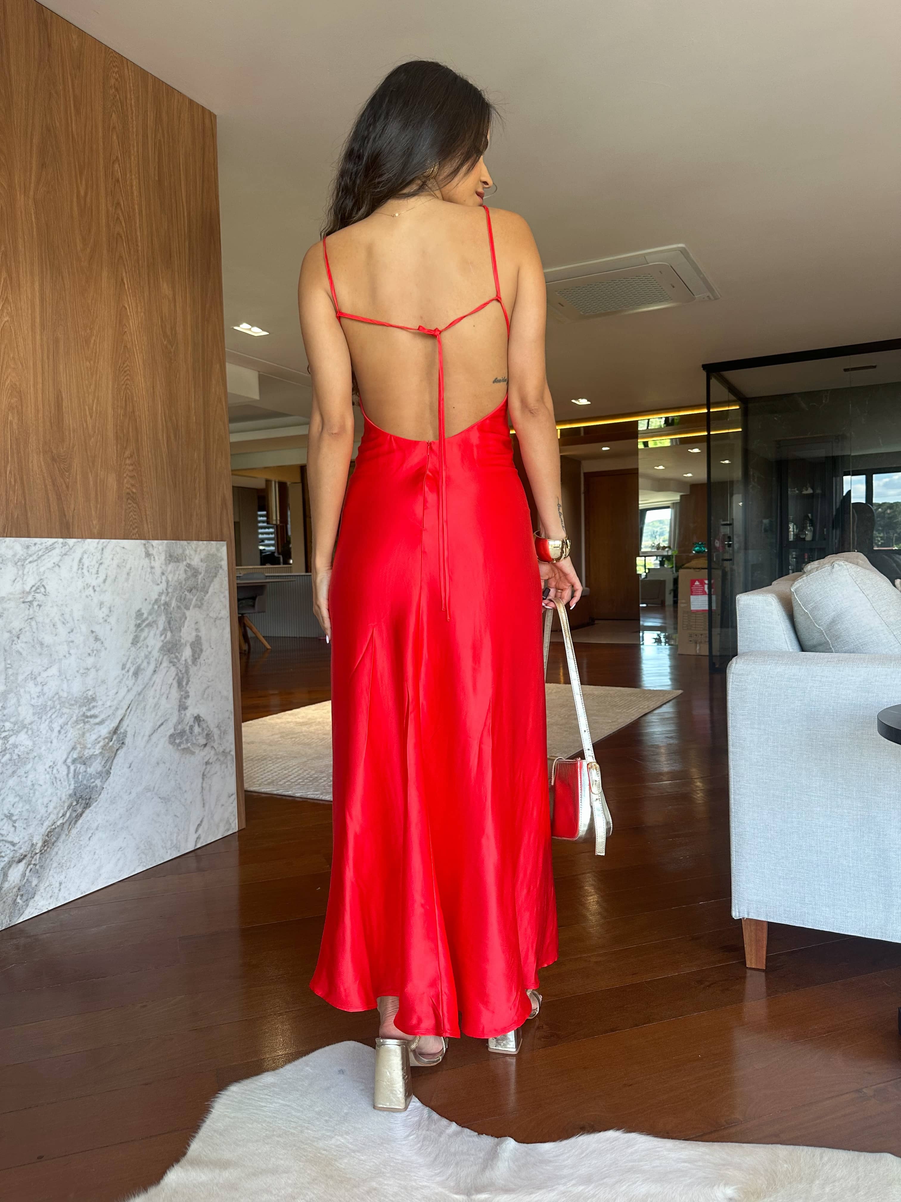 Vestido Vermelho Acetinado Vanda