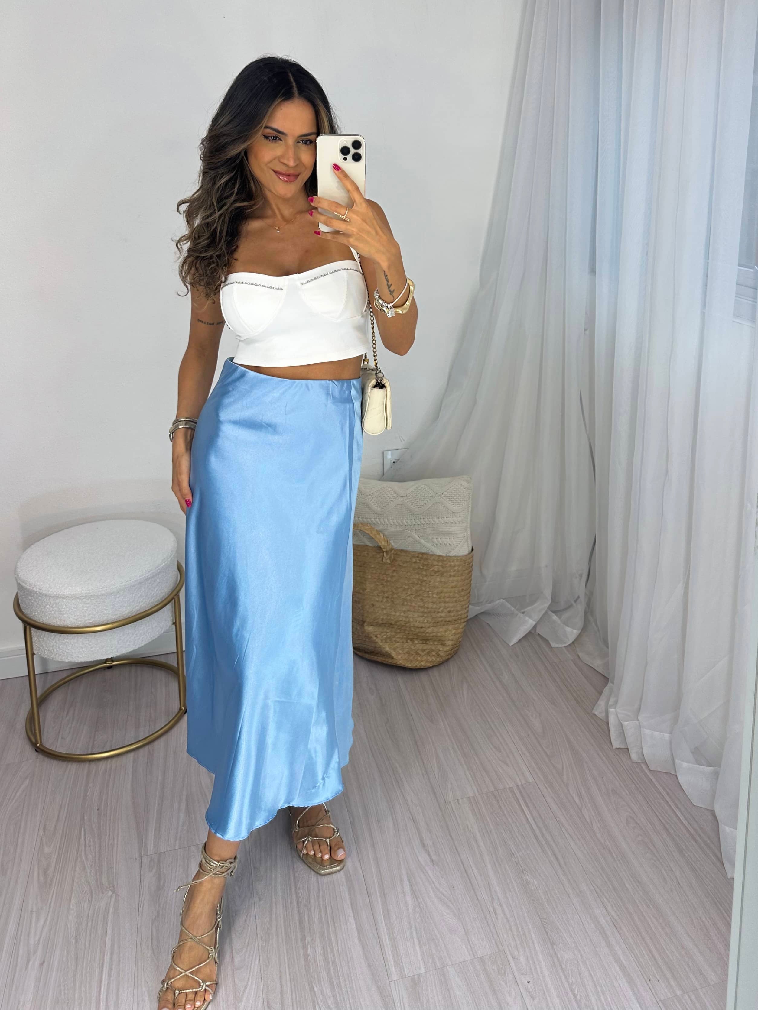 Saia Acetinada Azul Mavy