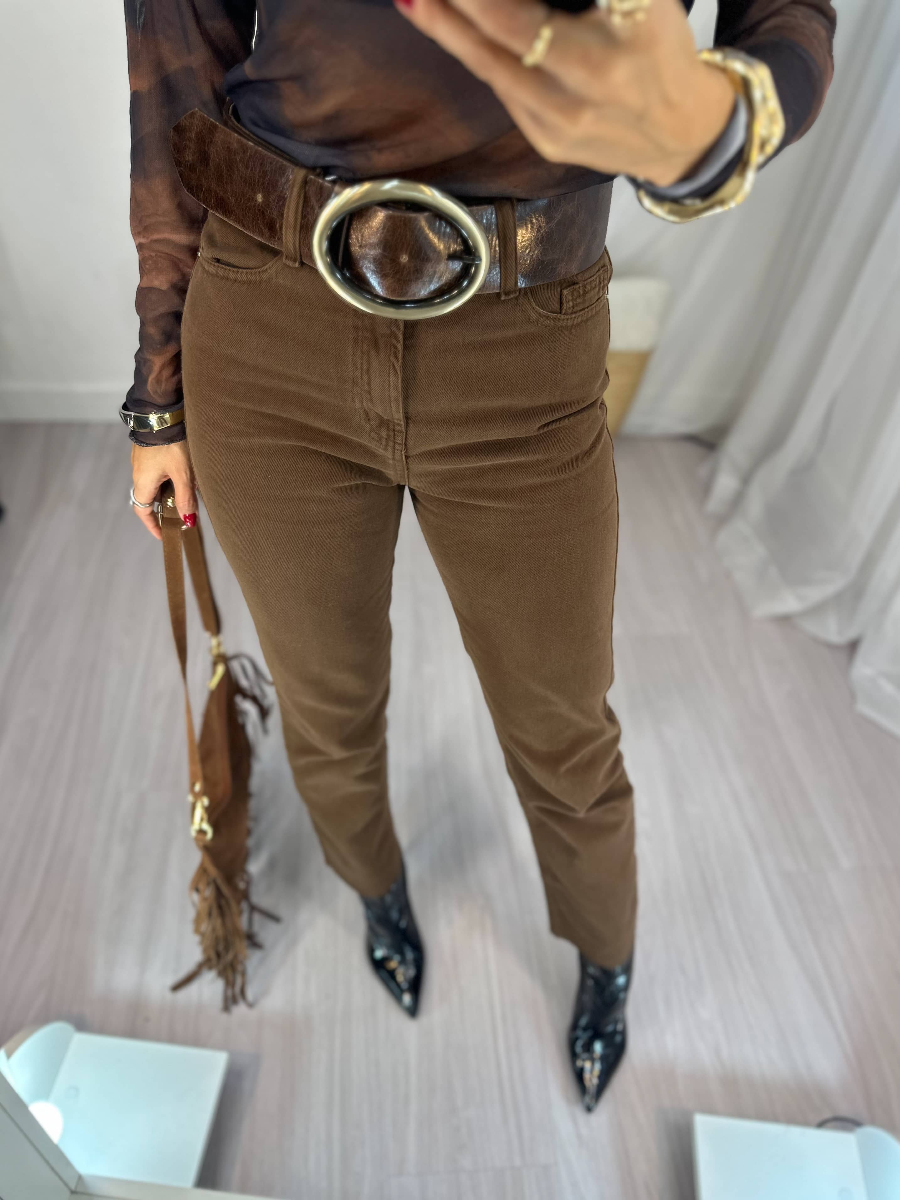 Calça Reta Jeans Mily Marrom