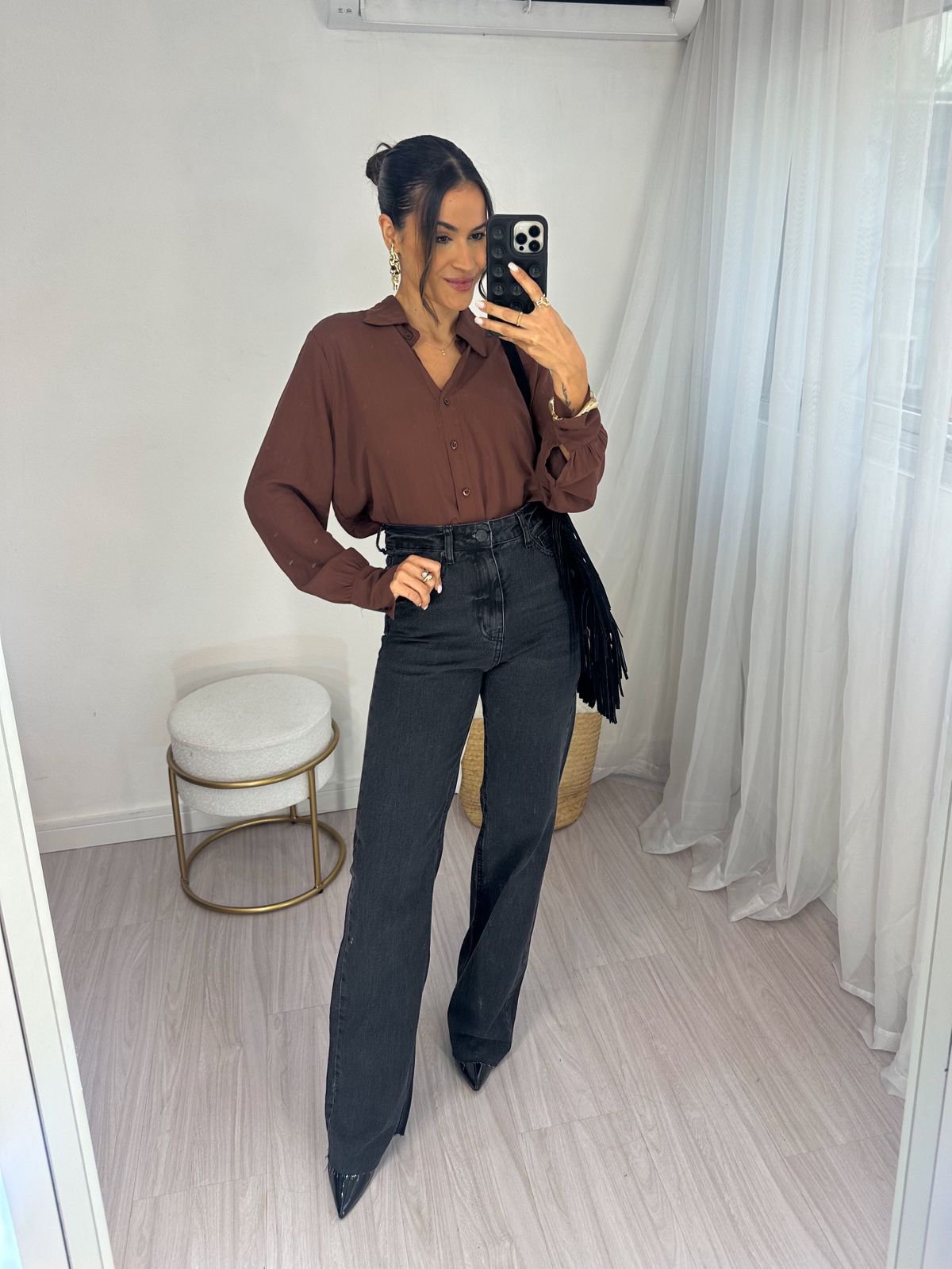 Calça Wide Leg Sofi Preta Estonada