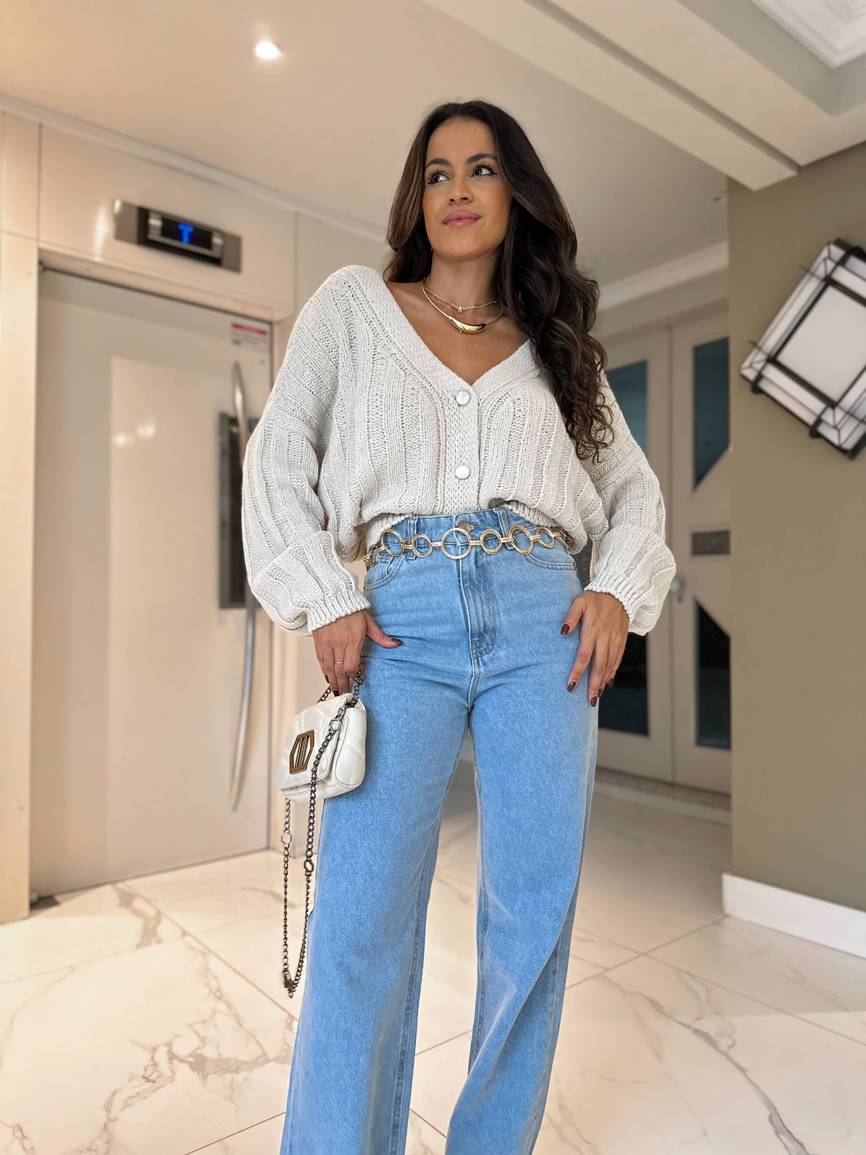 Casaco em Tricot Curto Areia Mabyla