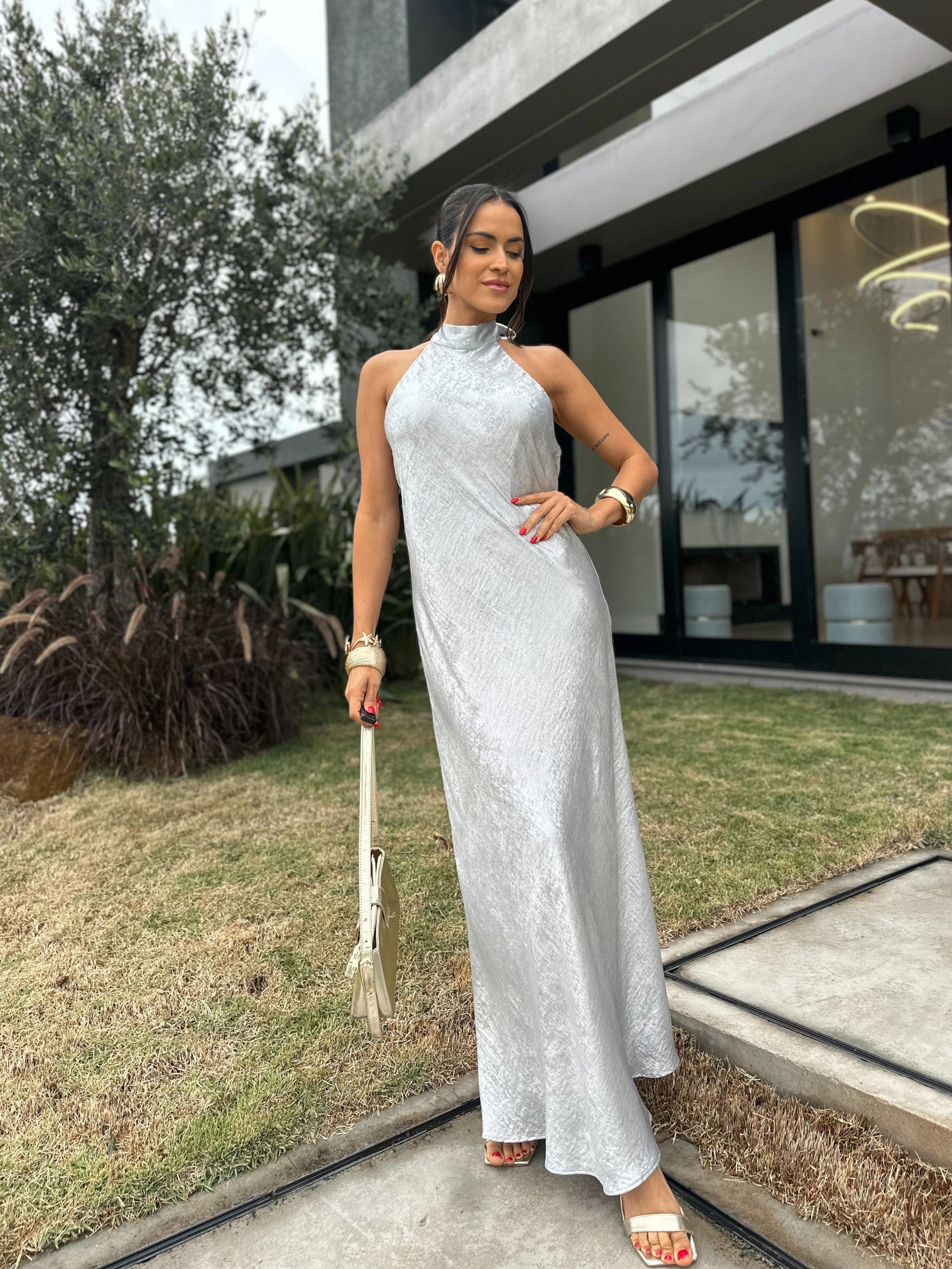 Vestido Alongado Prata Gisa