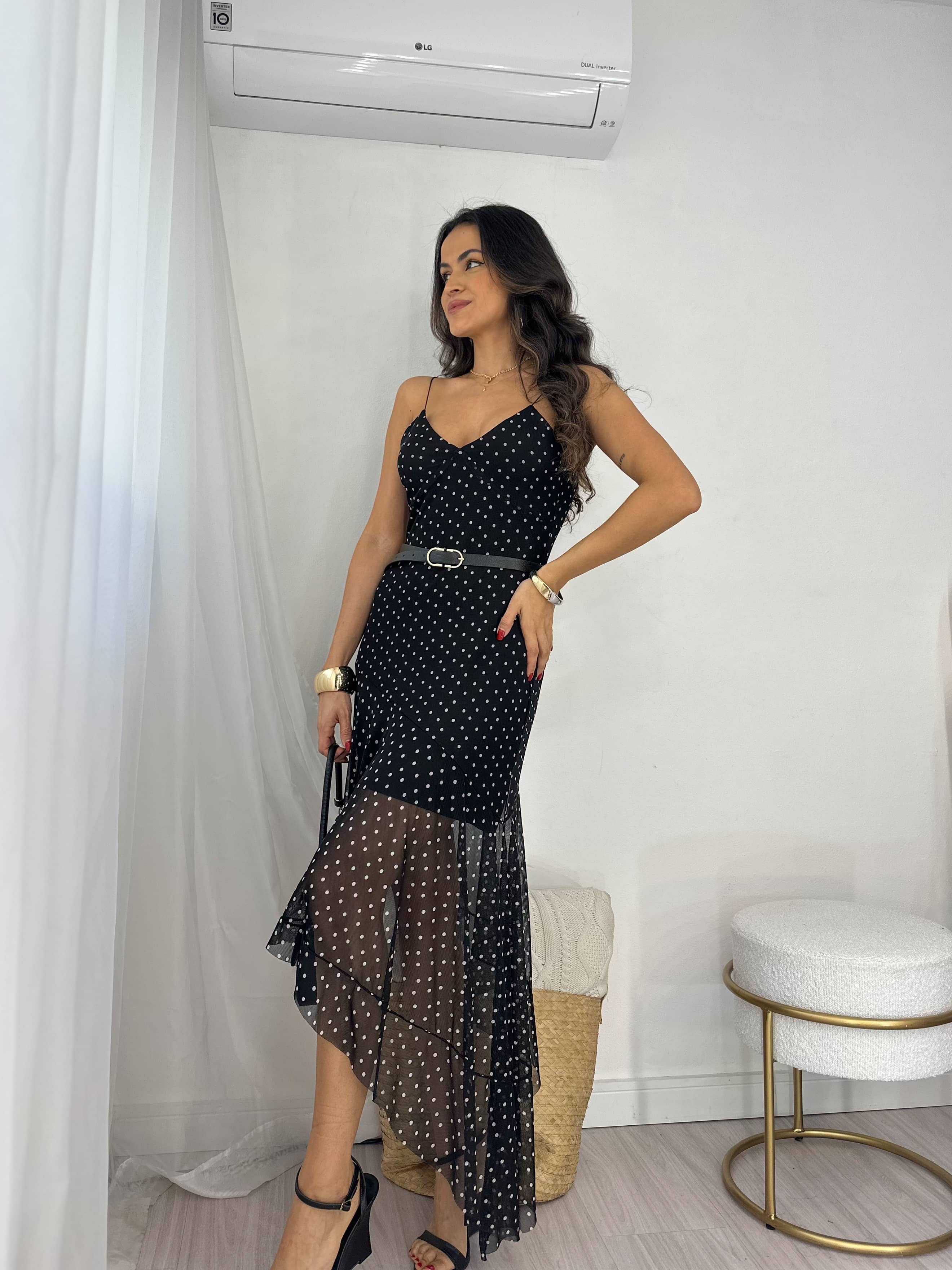 Vestido Midi Poá Marlyn