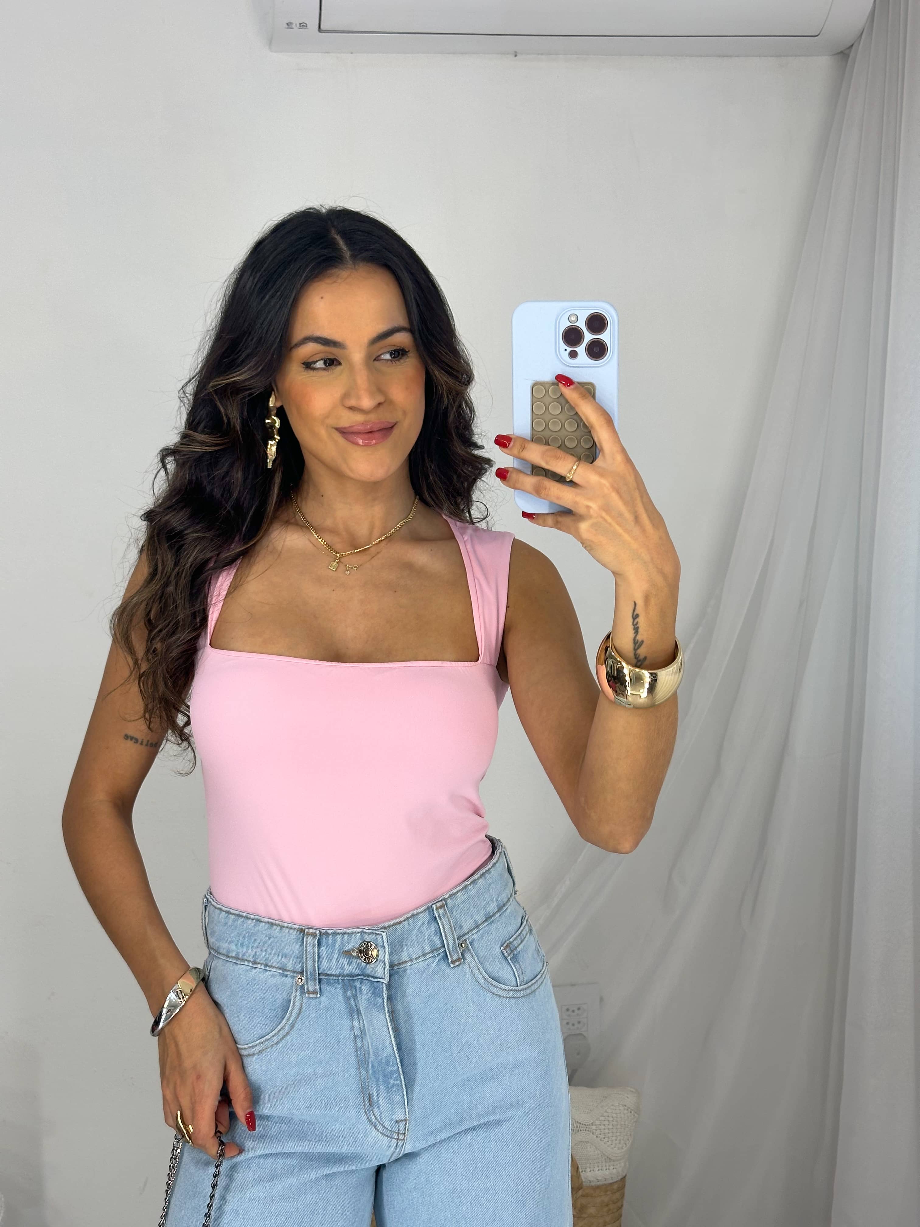 Body Decote Quadrado Rosa Misey