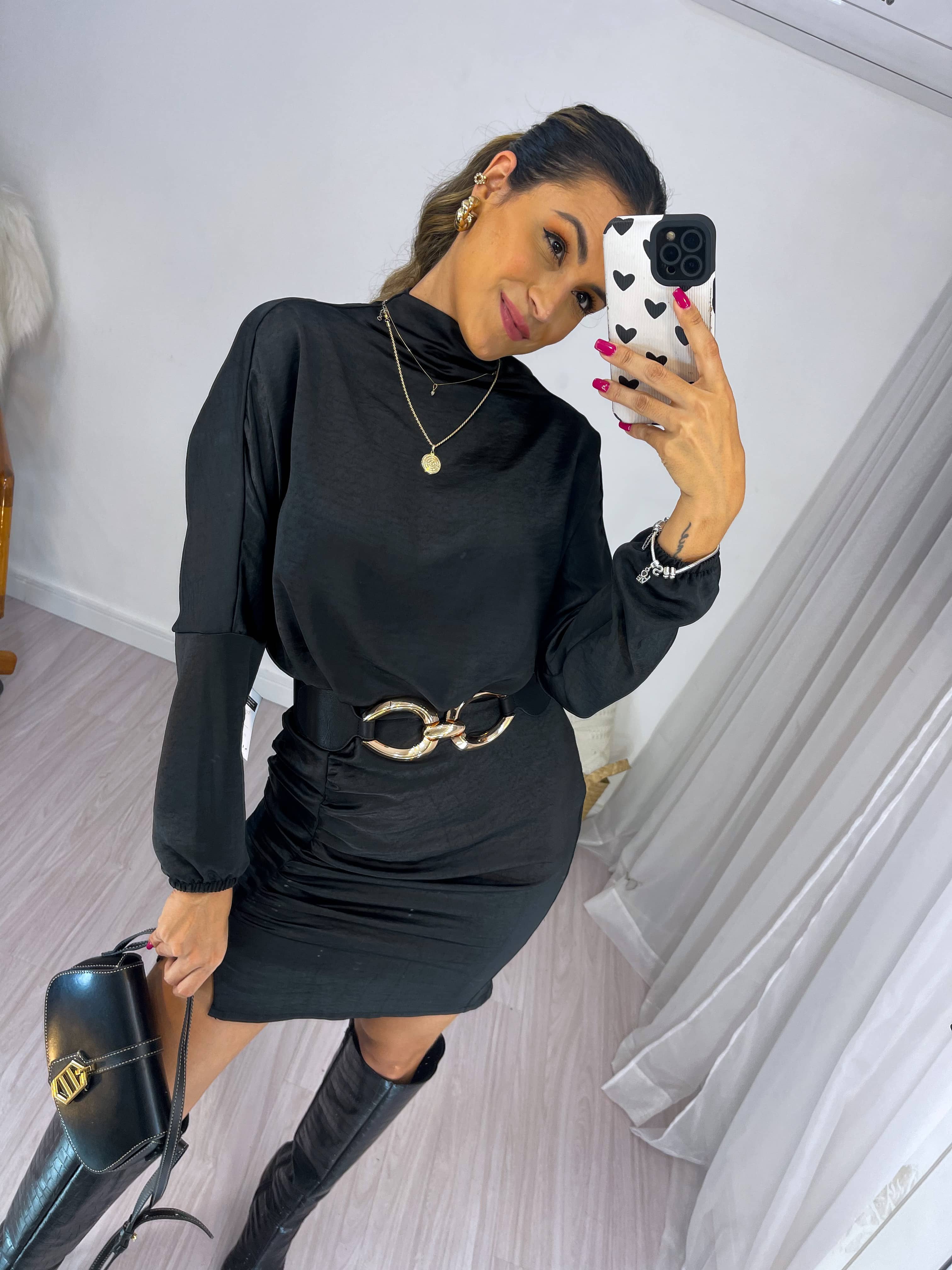 Vestido Acetinado Preto Barbie