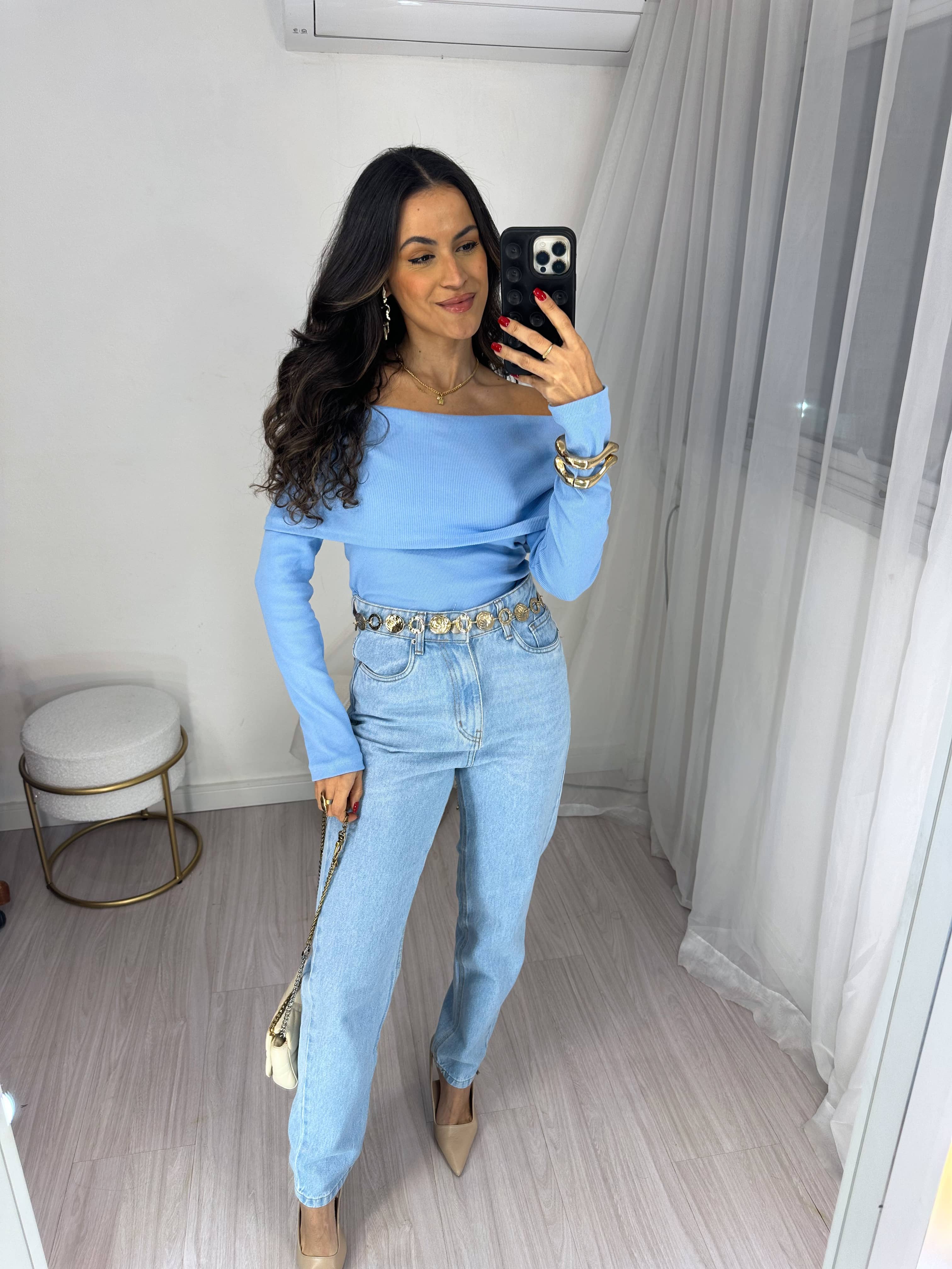 Blusa Ombro a Ombro Azul Bebe Bourn