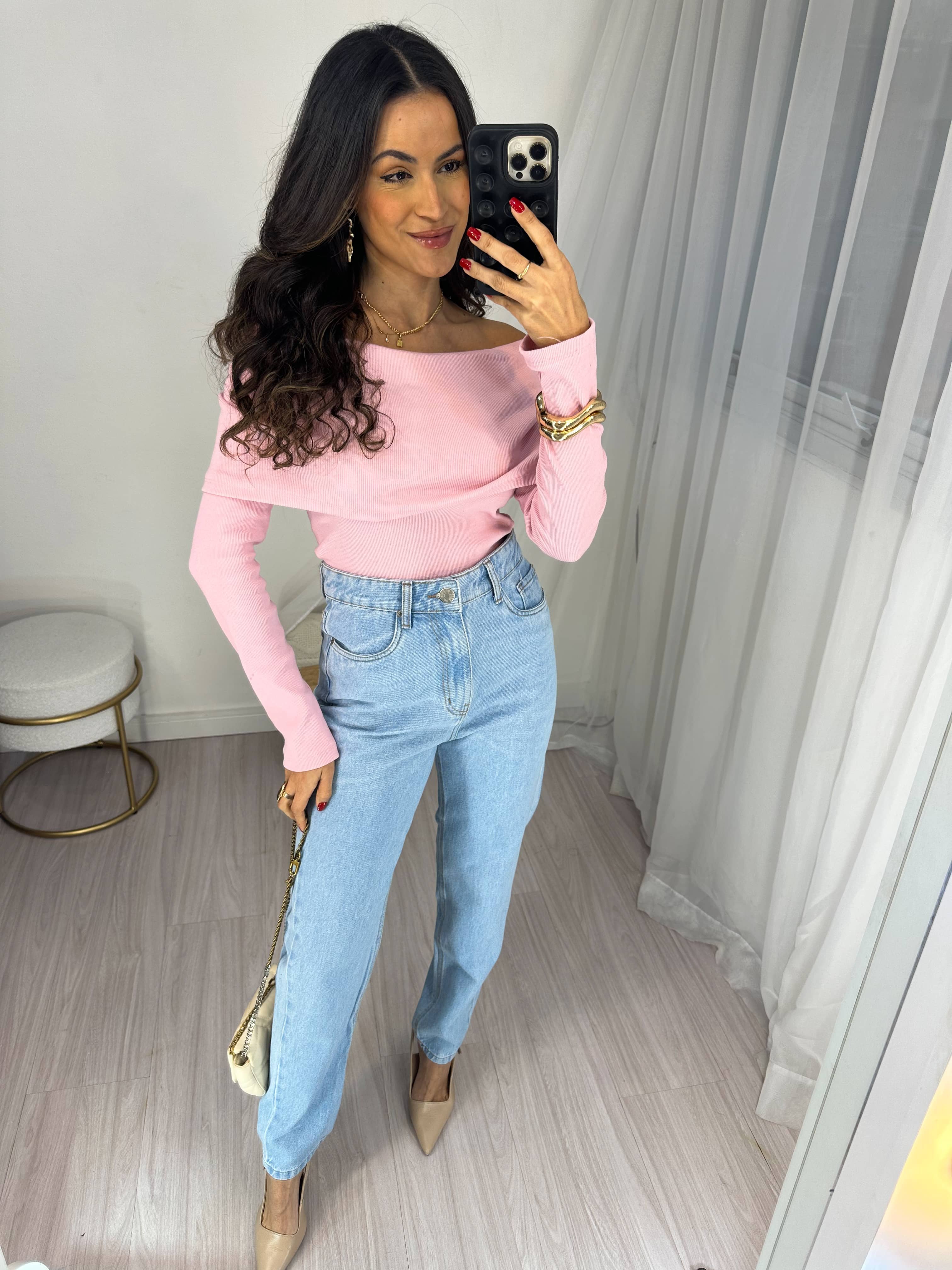 Blusa Ombro a Ombro Rosa Bebe Bourn