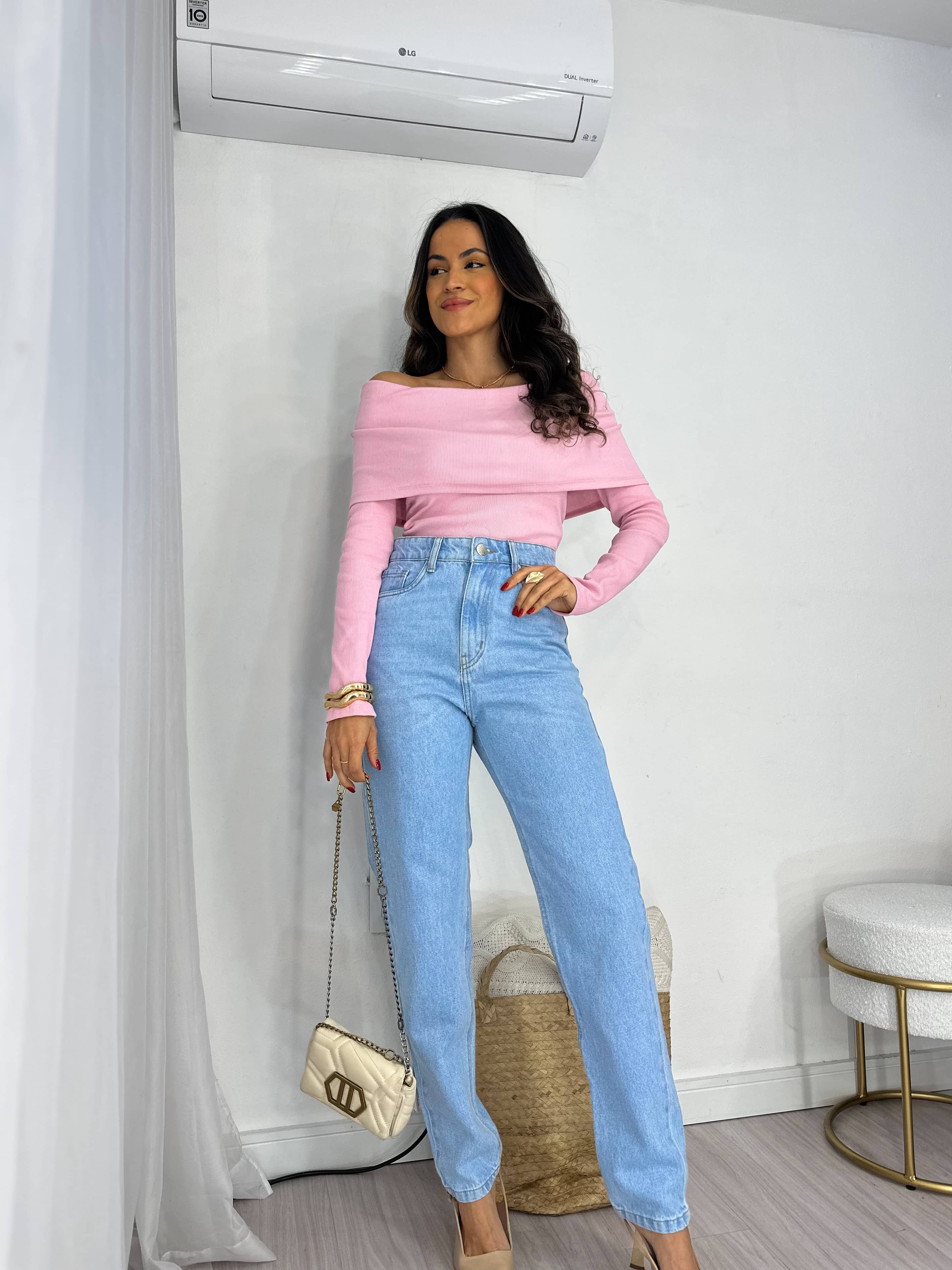 Blusa Ombro a Ombro Rosa Bebe Bourn