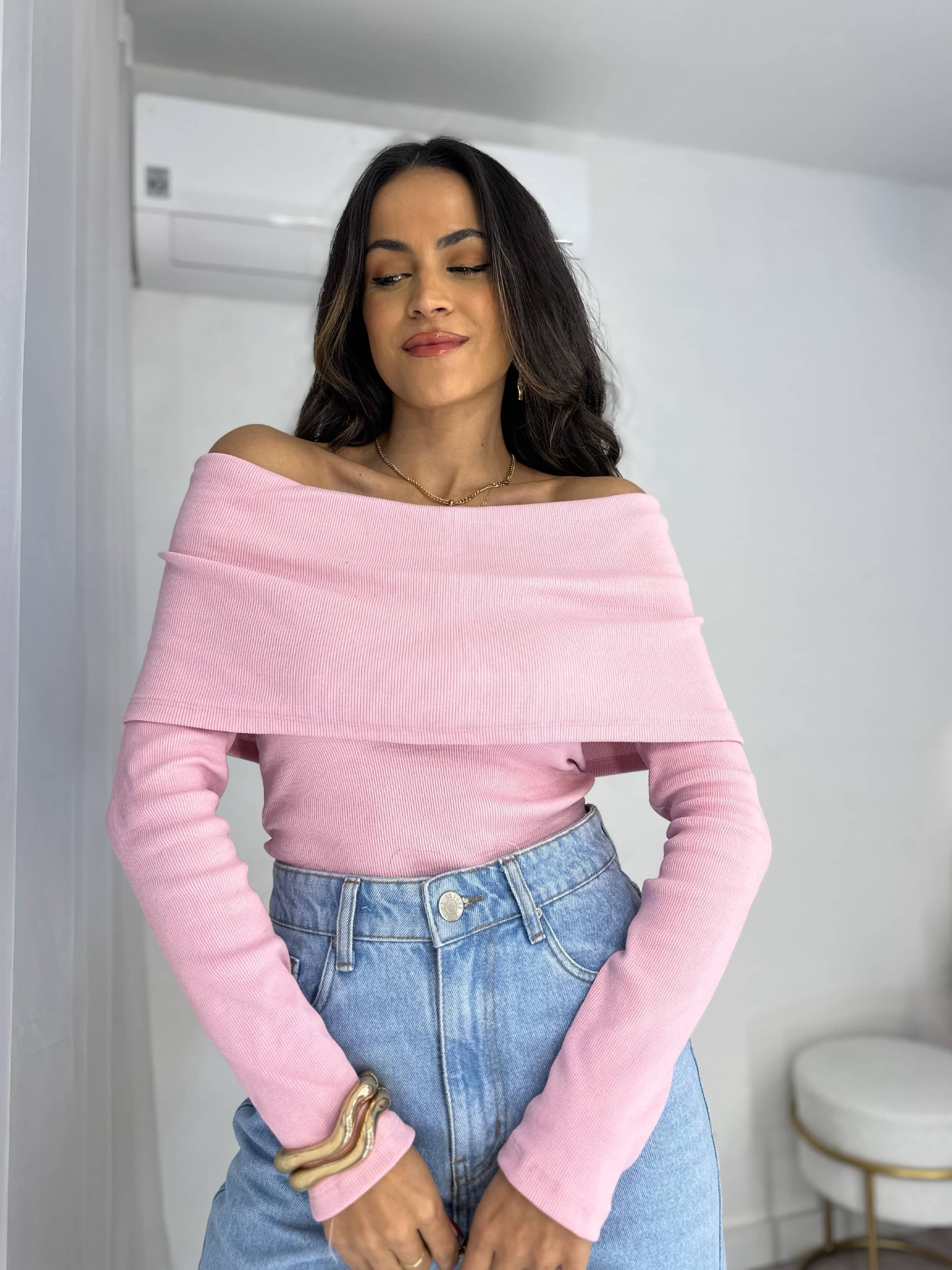 Blusa Ombro a Ombro Rosa Bebe Bourn