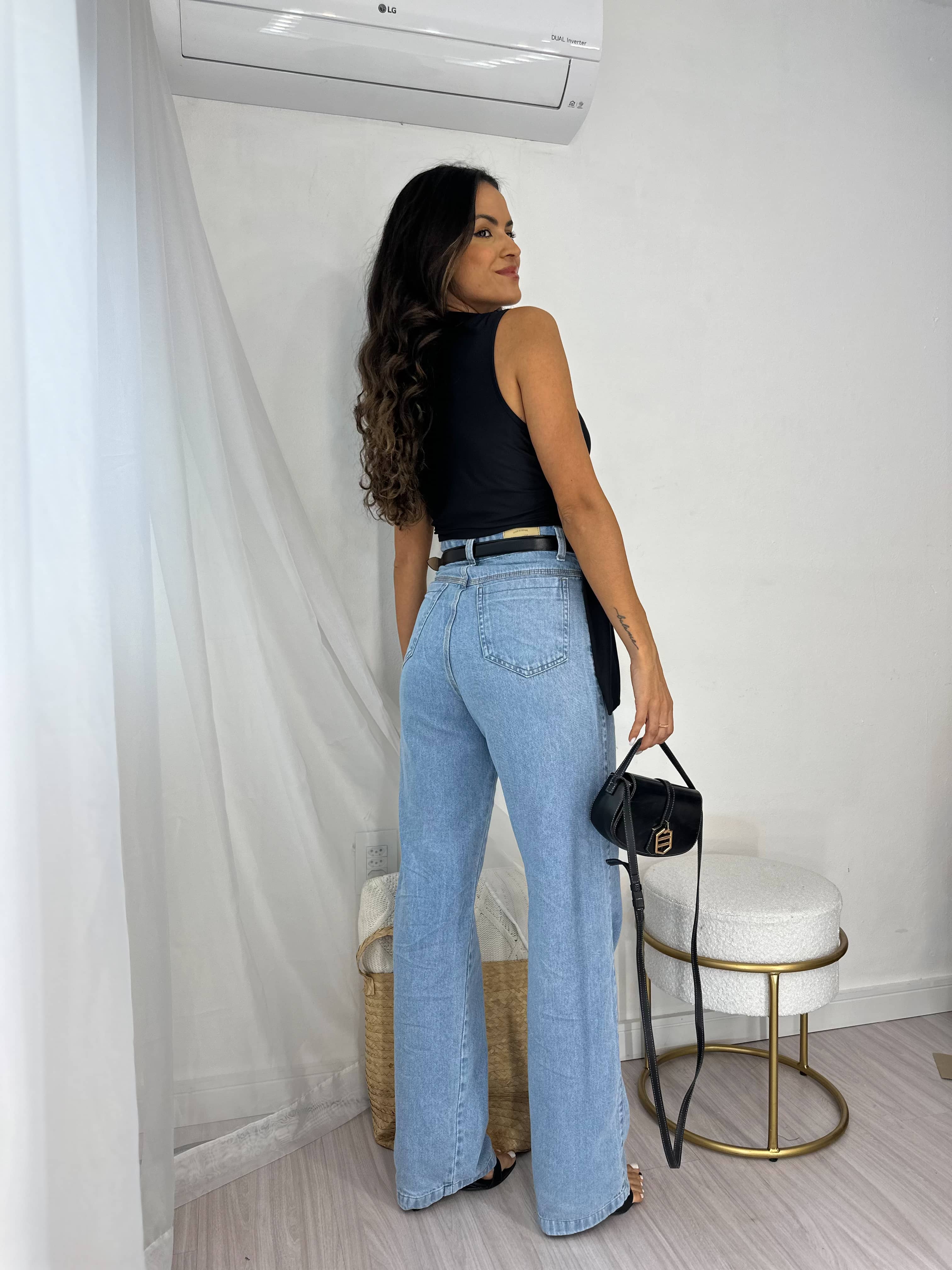 Calça Wide Leg Jeans Vivi Média