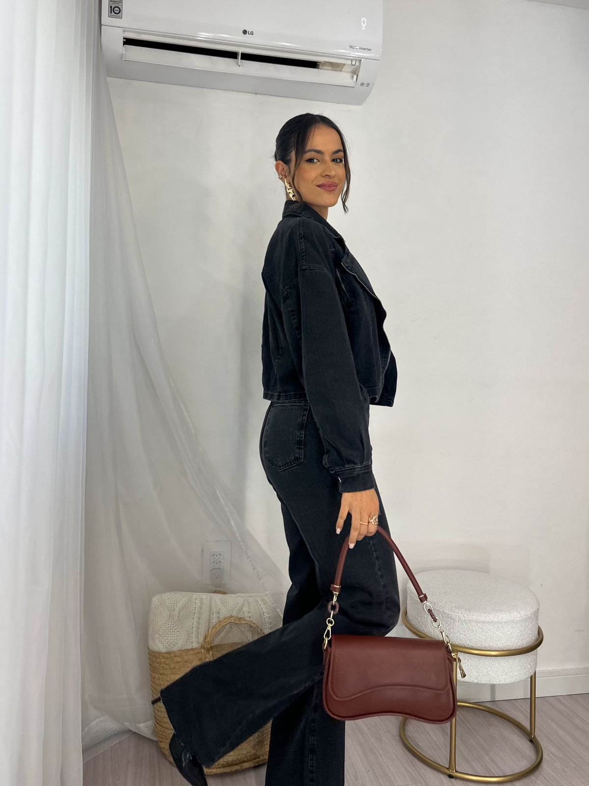 Jaqueta Jeans Preta Estonada Hana