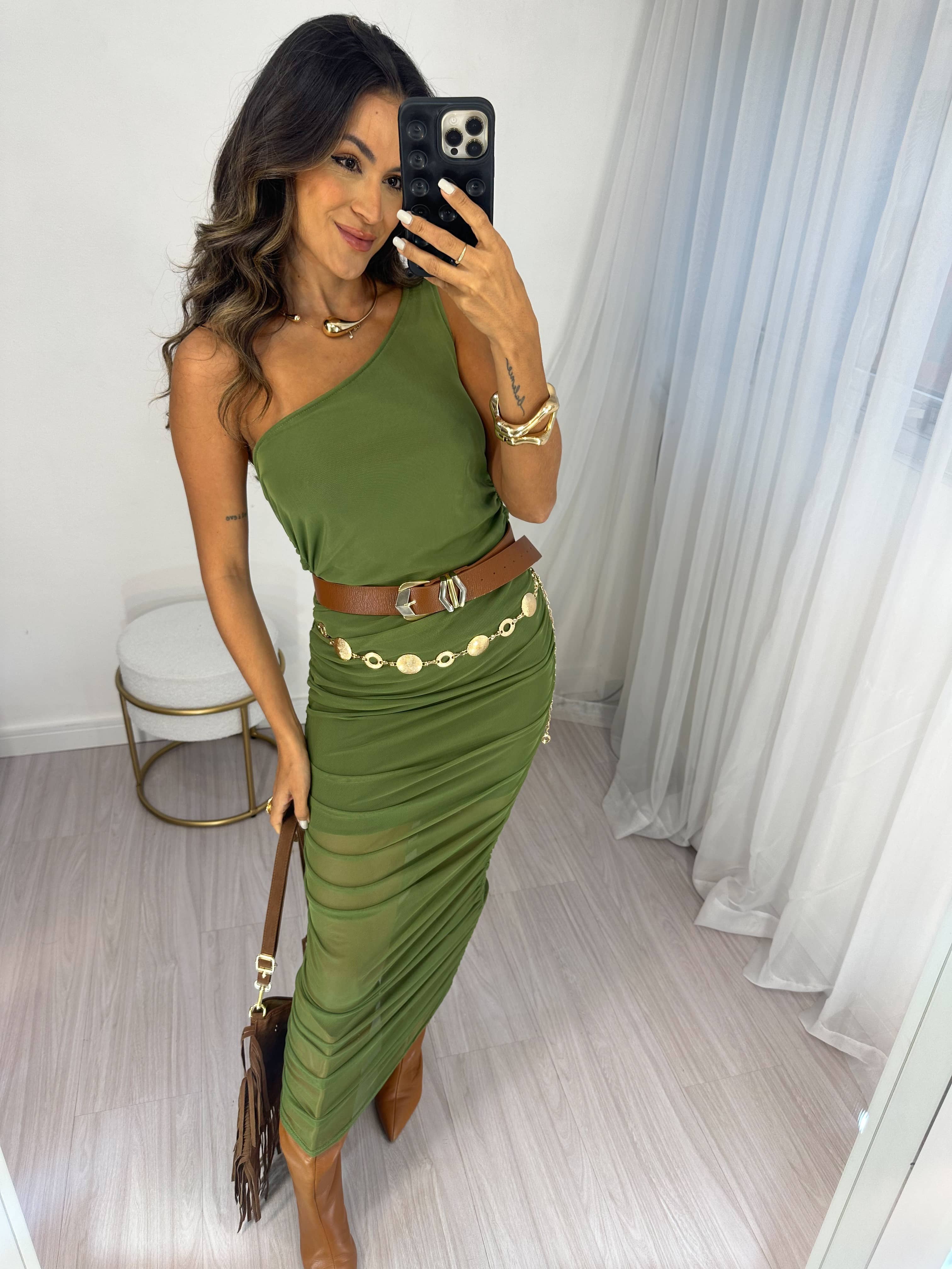 Vestido Midi em Tule Verde Marys