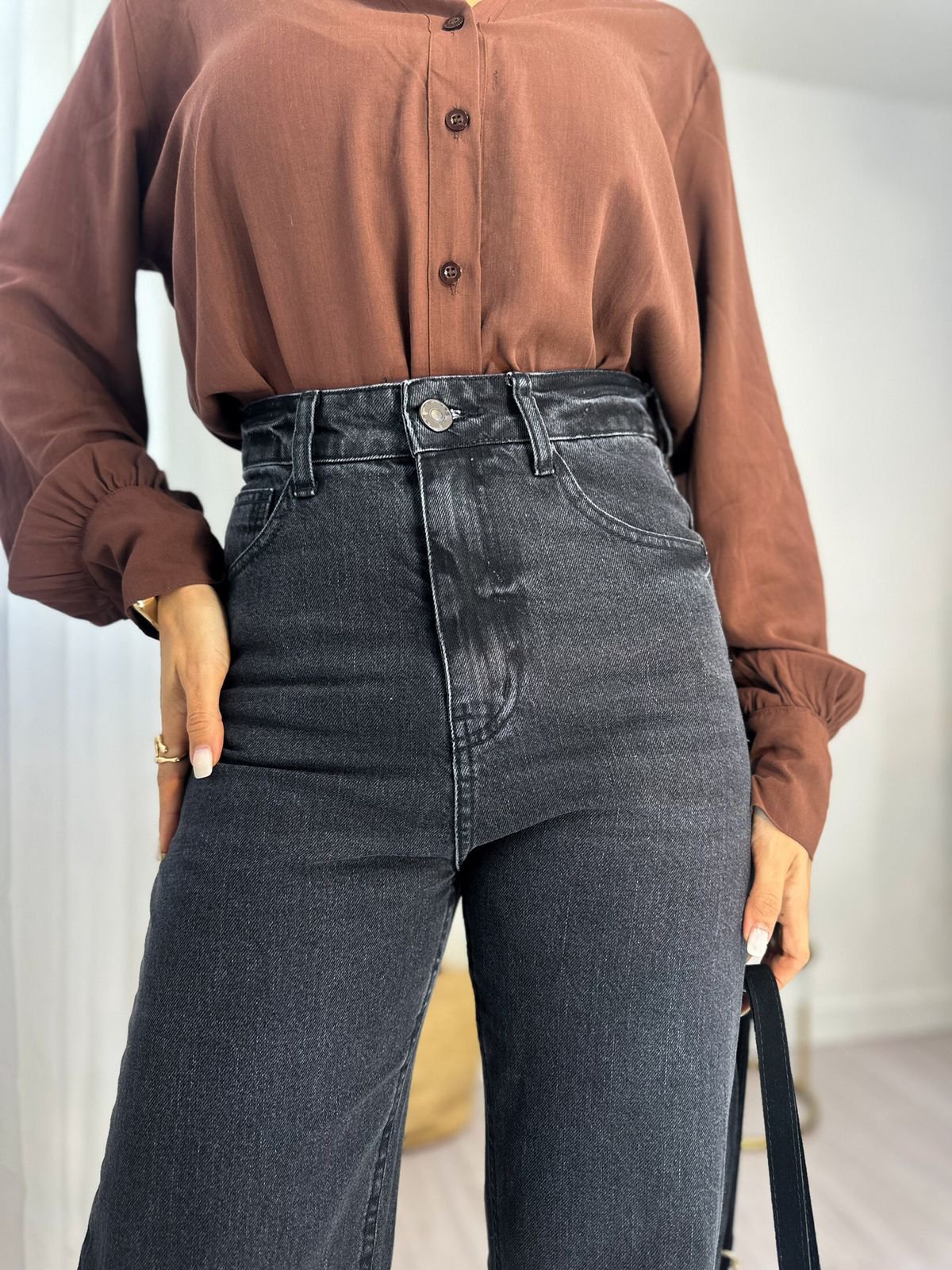 Calça Wide Leg Sofi Preta Estonada