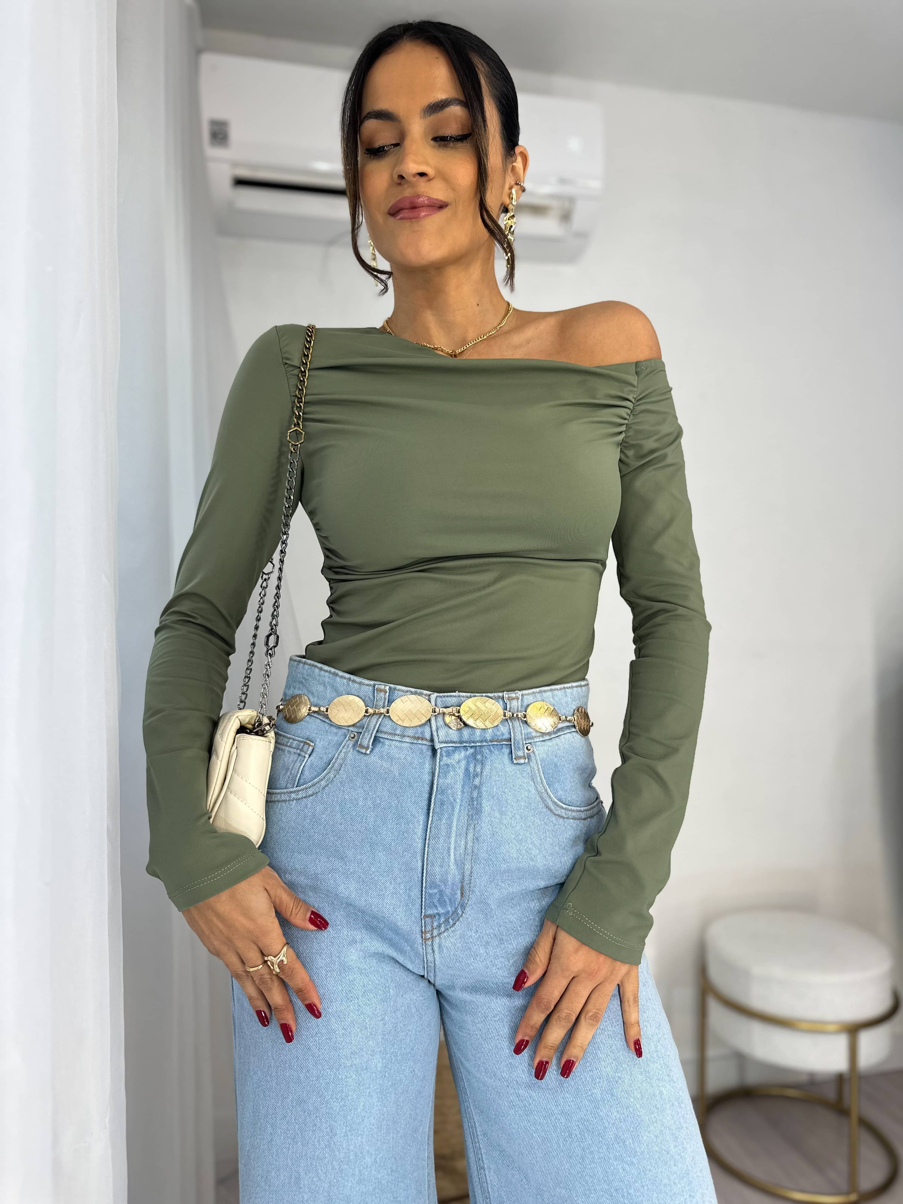 Blusa Ombro a Ombro Verde Thaly