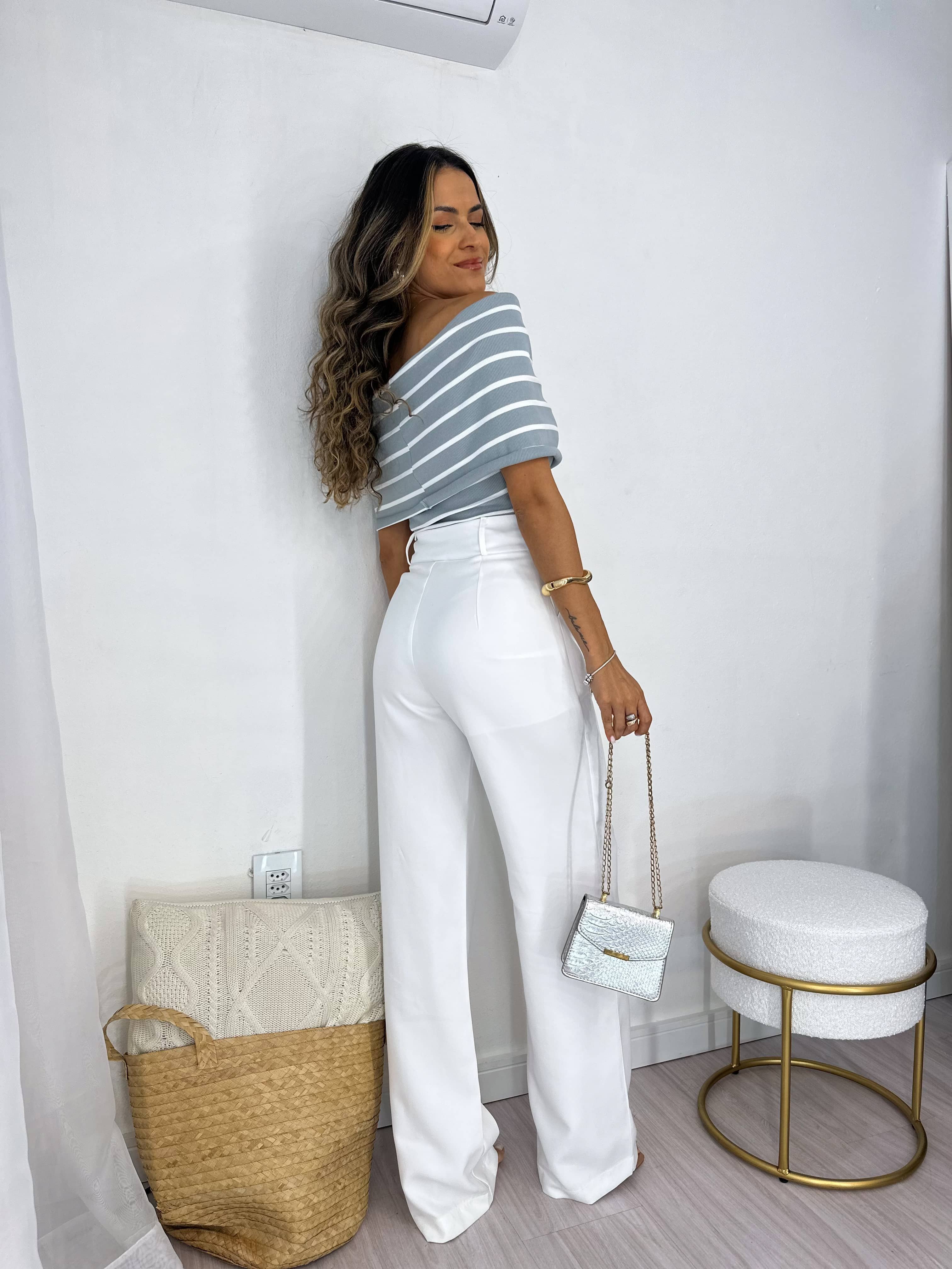 Calça Alfaiataria Wide Leg Off White Tuty