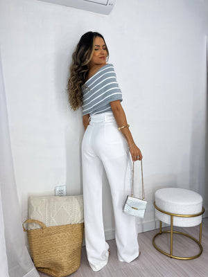 Calça Alfaiataria Wide Leg Off White Tuty