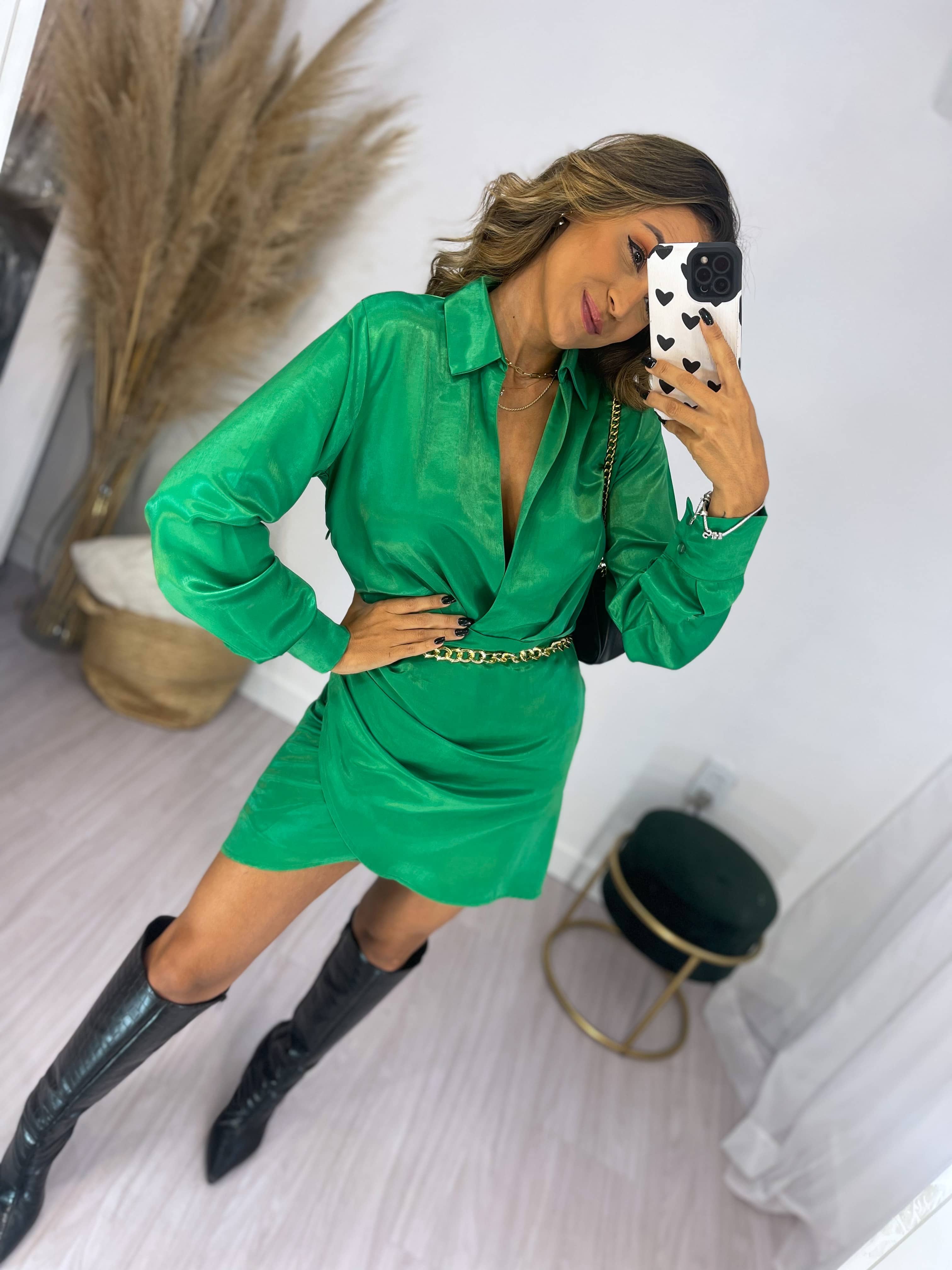 Vestido Acetinado Veneza Verde